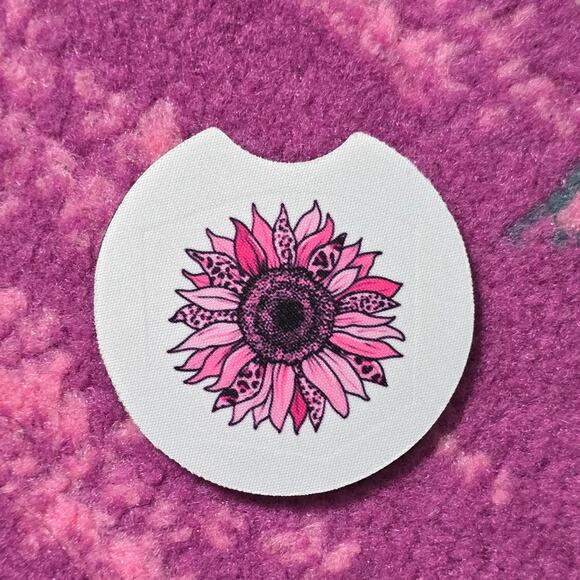 Sunflower Pink Circle Non Slip Handmade Kitchen Home Cup Car Accessories Coaster - Picture 3 of 3